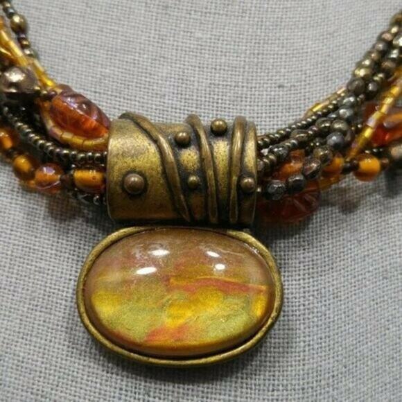 Chico's Seed Bead Multi Strand Pendant Necklace, Autumn Tones, 8 Strands, 20 In - Picture 2 of 12